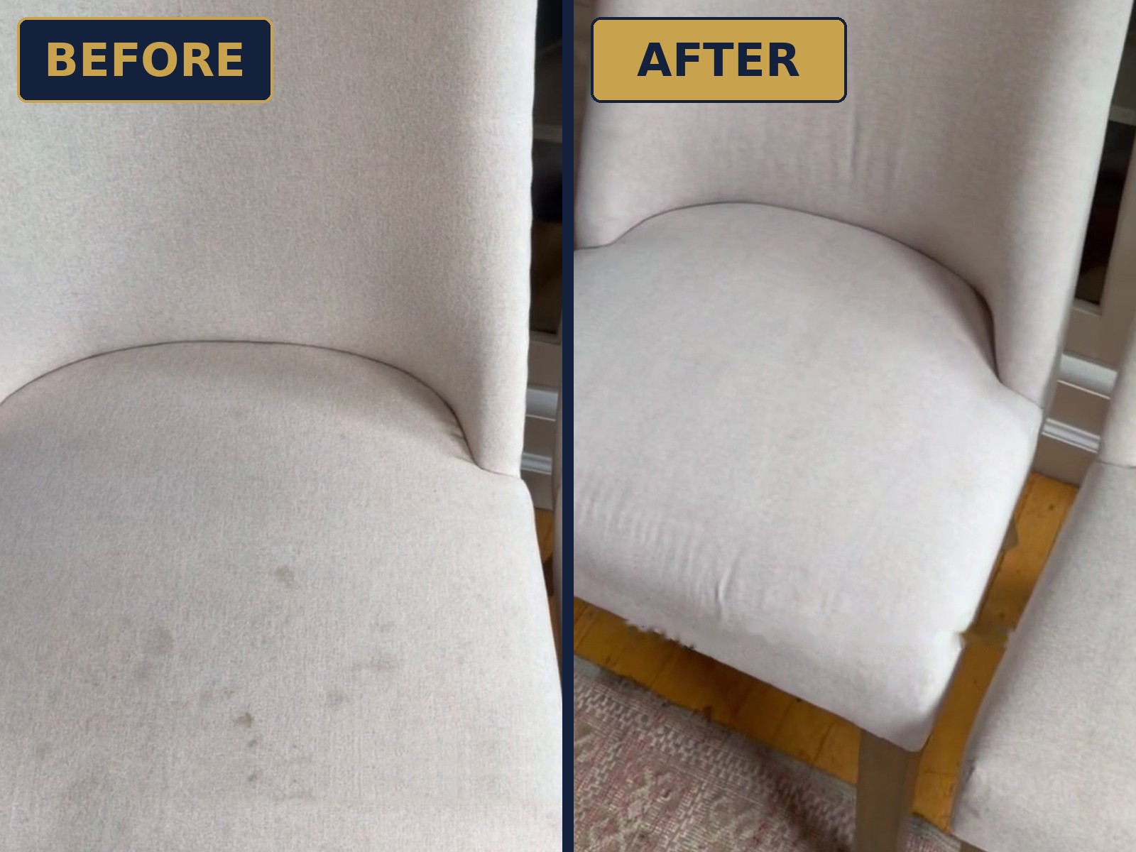 Dining chairs before and after professional upholstery cleaning